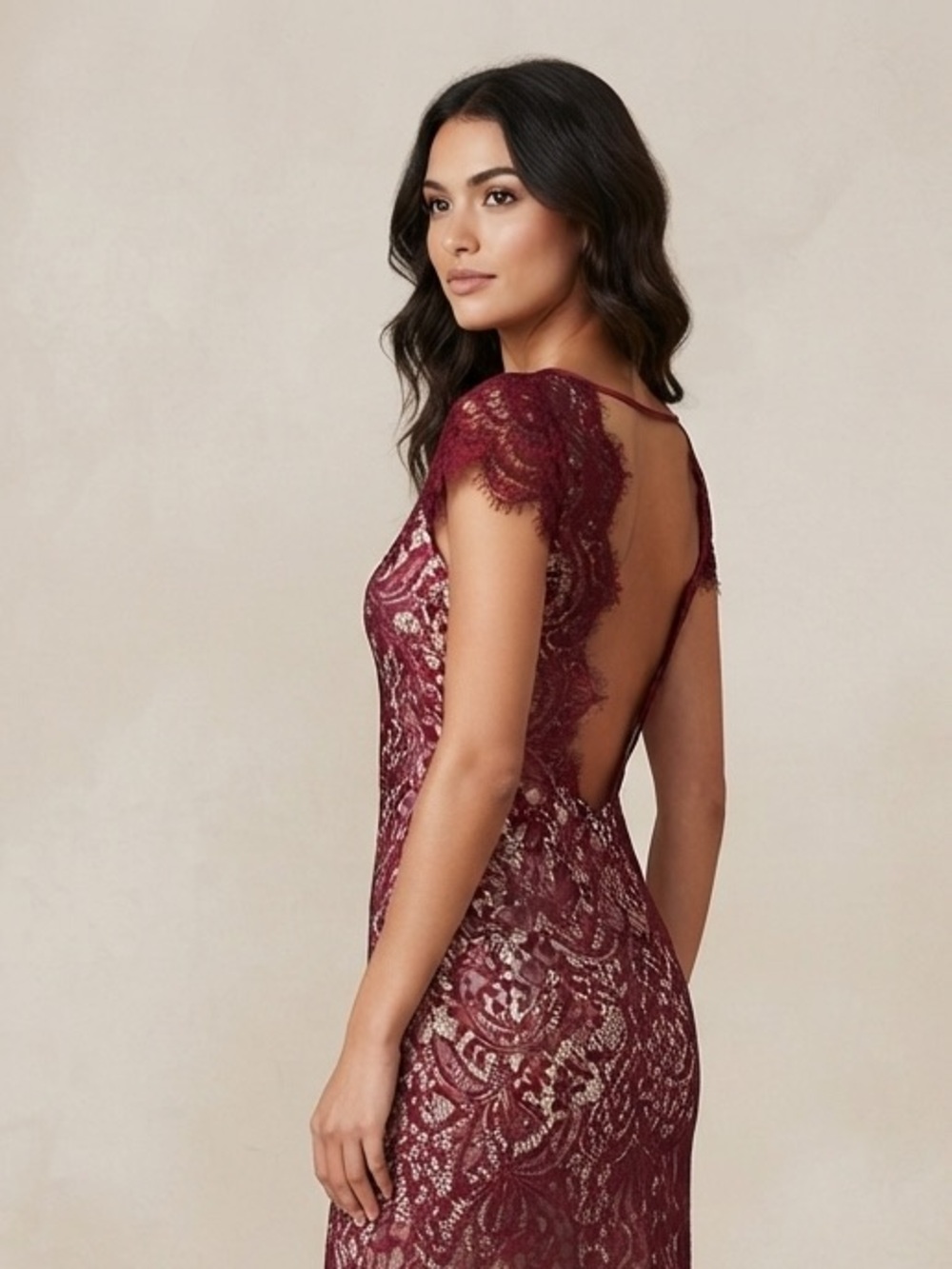 Stunning Burgundy Lace Evening Bodycon Mermaid Gown |Wedding Guest Coquette